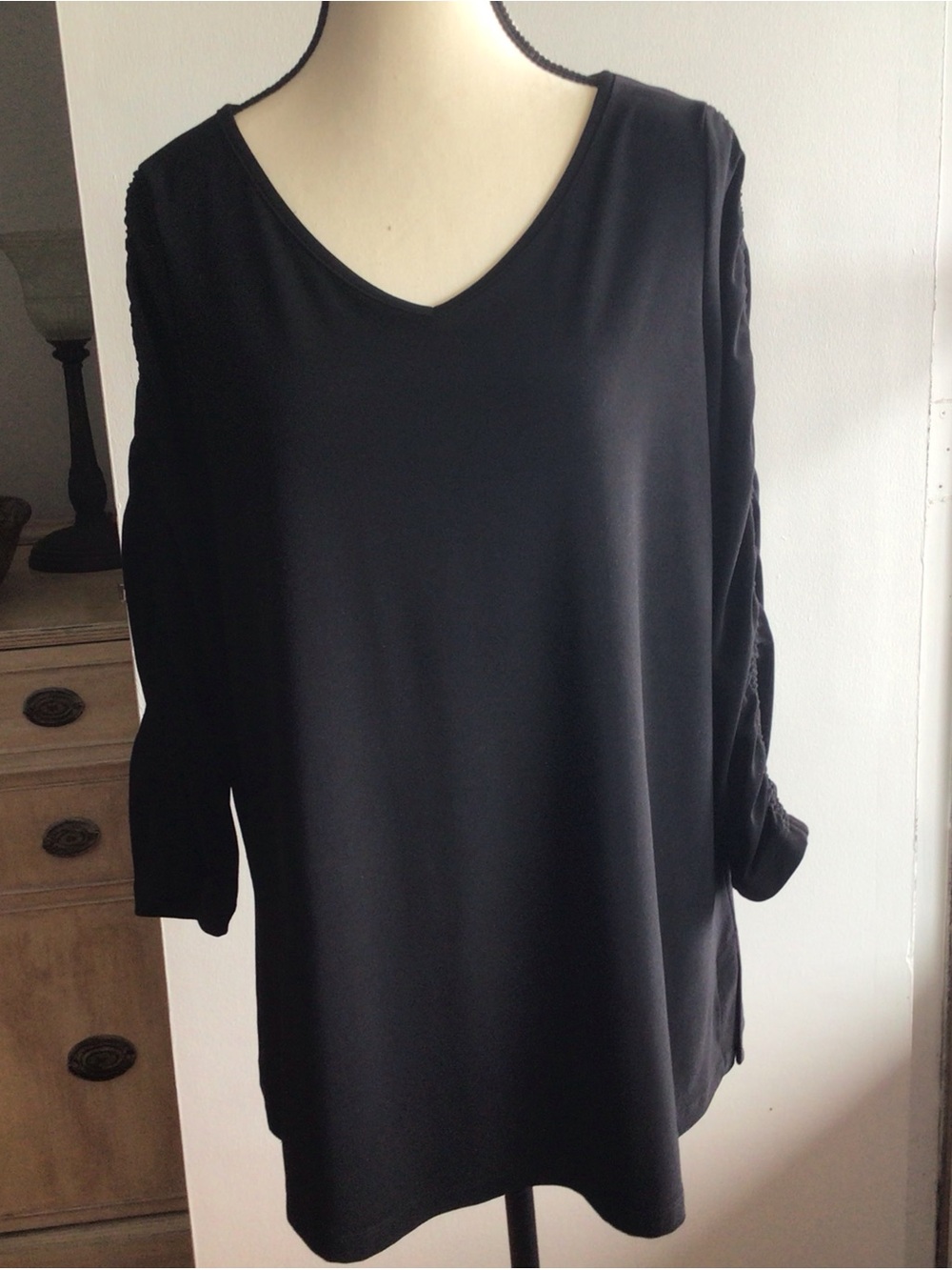 Sympli Black V-Neck Long Sleeve Tunic Dress